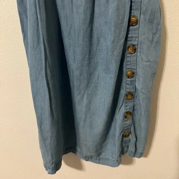 Urban Outfitters Lindsay Button-Up Chambray Mini Dress Blue Smocked Sleeveless-S - Picture 7 of 10